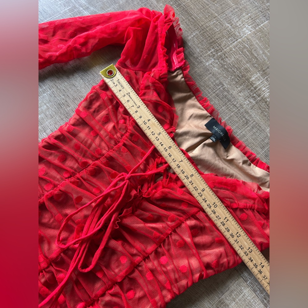 Majorelle Revolve Mesh Polka Dot Mini Dress Off The Shoulder Sexy Dress S Red - Picture 6 of 10